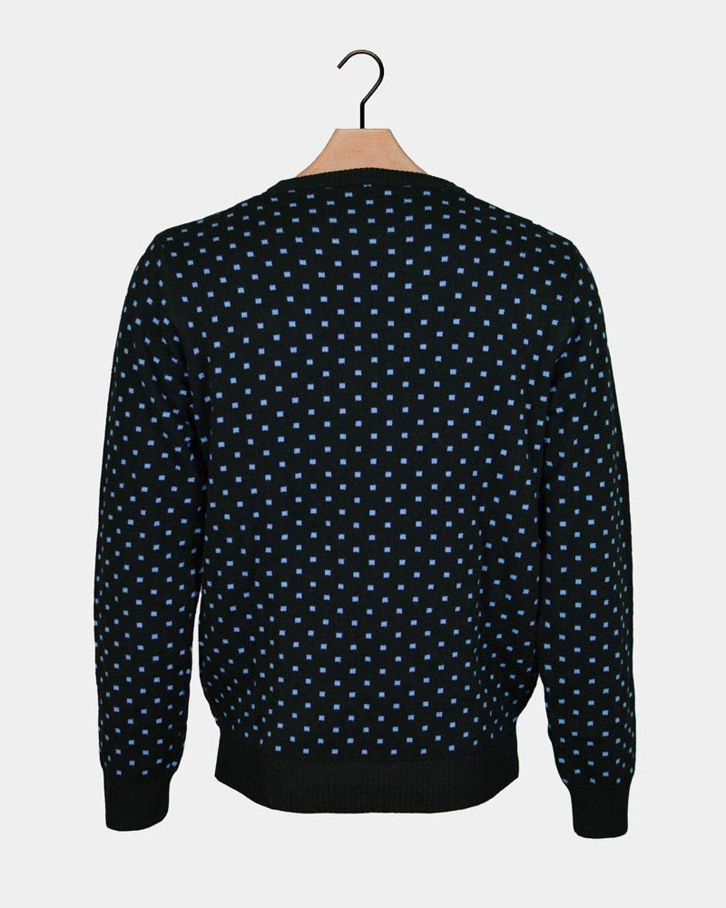 Camisola de Natal para Família Azul Rena com Nariz Vermelho 3D Costas