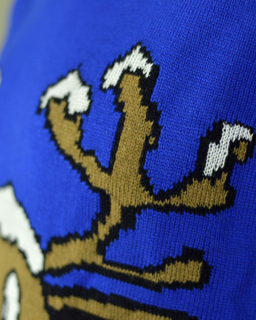 Camisola de Natal para Família Azul com Rena Sorridente Detalhe Neve