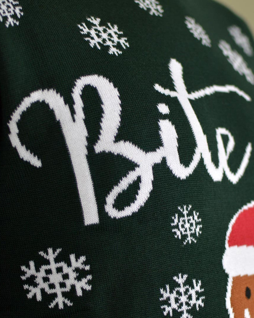 Camisola de Natal para Família Bite Me Gingerbread Detalhe neve