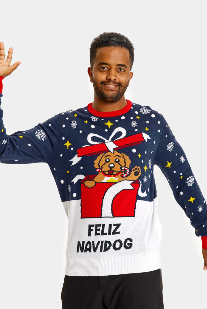 Camisola de Natal para Família Feliz Navidog Homem