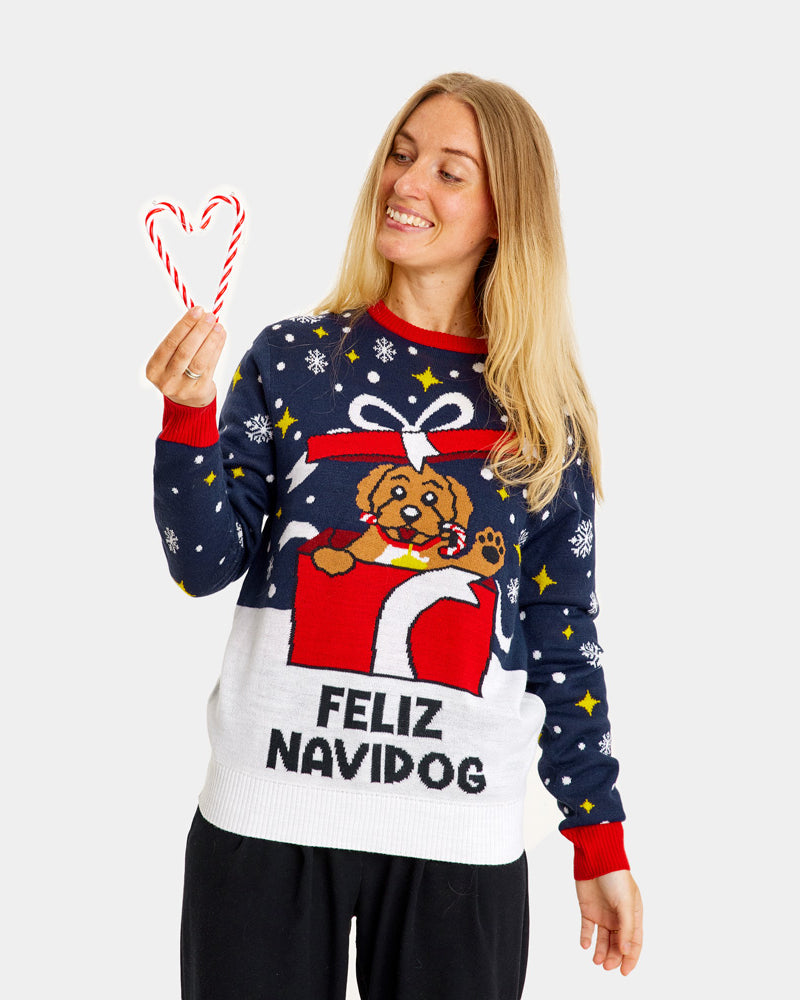 Camisola de Natal para Família Feliz Navidog Mulher
