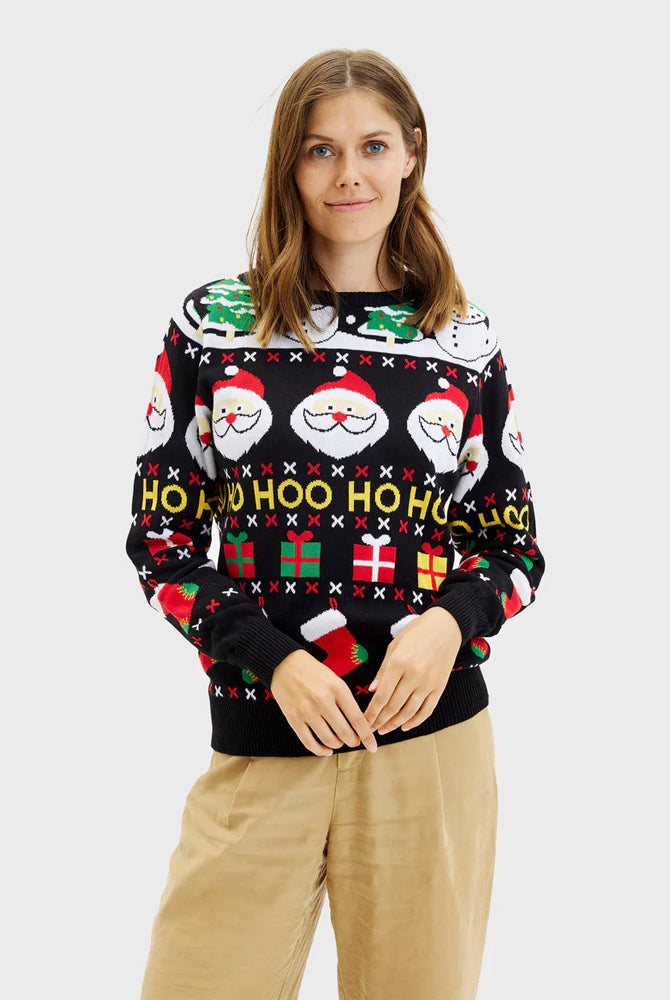 Camisola de Natal Família Pai Natal Presentes Bonecos Algodão Orgânico Mulher