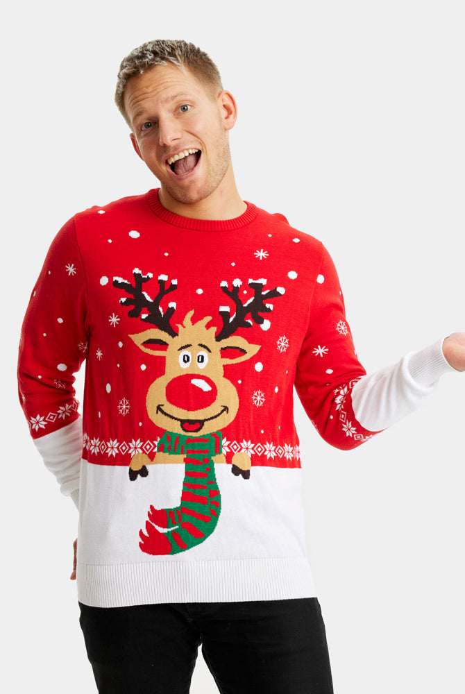 Camisola de Natal para Família Rena com Cachecol Algodão Orgânico Homem