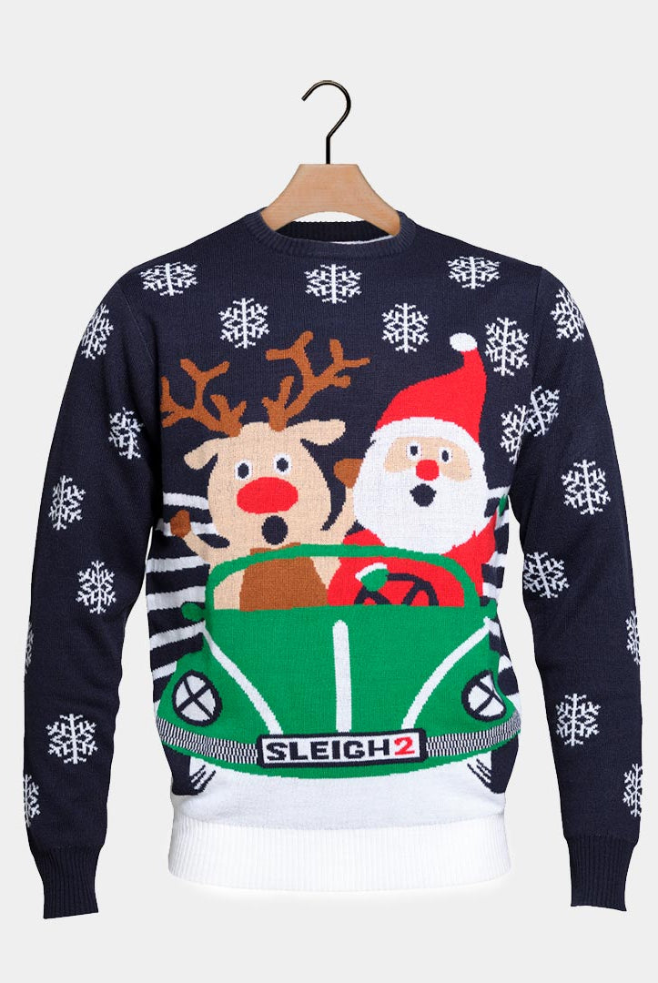 Camisola de Natal para Família Rena e Pai Natal Dirigindo