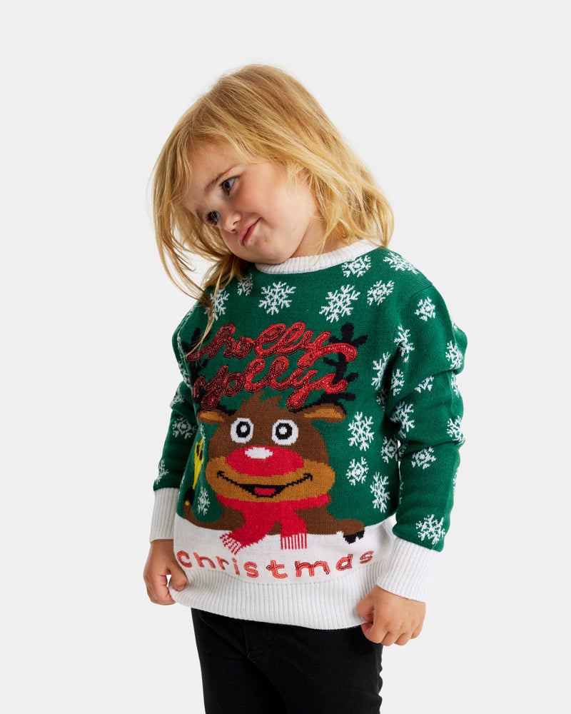 Camisola de Natal Verde para Família Holly Jolly Lantejoulas Crianças