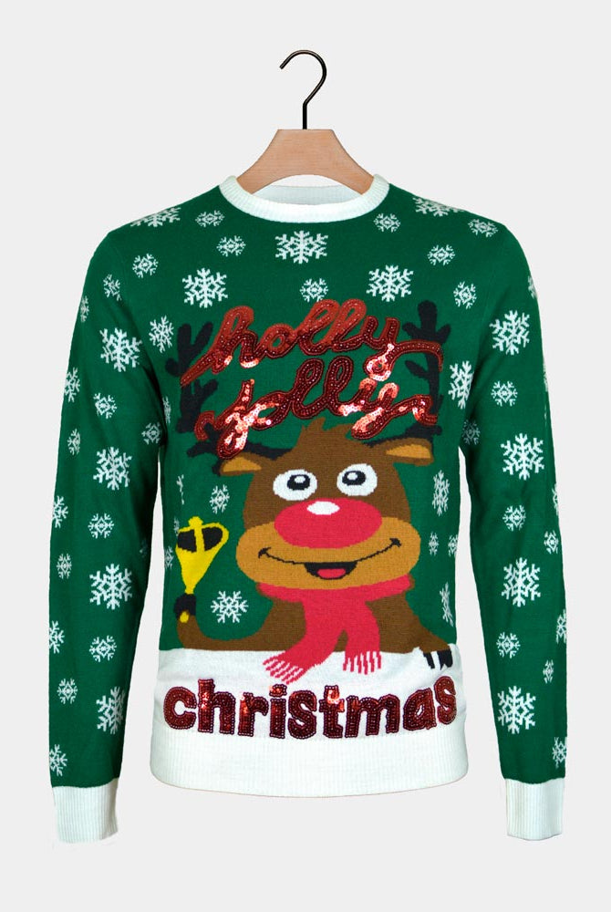 Camisola de Natal Verde para Família Holly Jolly Lantejoulas