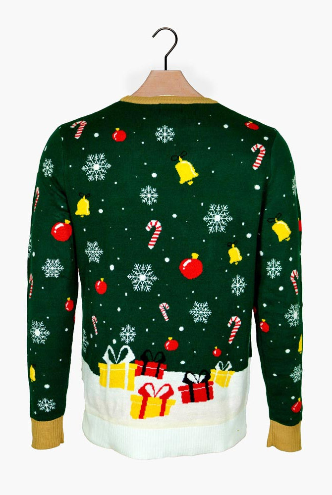 Camisola de Natal Verde com Luzes LED para Família Pai Natal Preso Costas