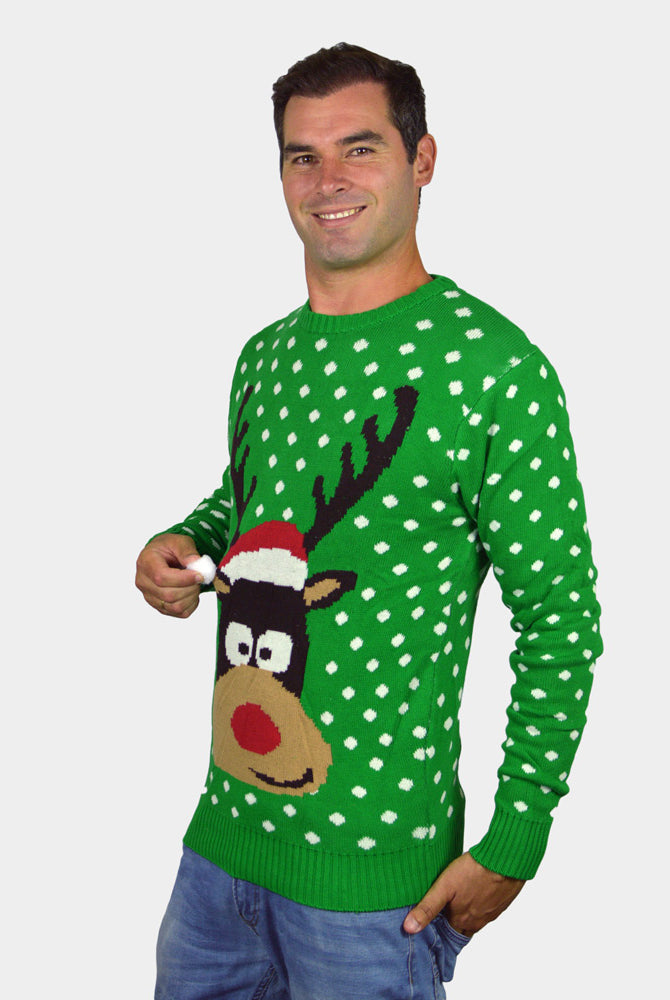 Camisola de Natal para Família Verde Rena com Gorro 3D homem