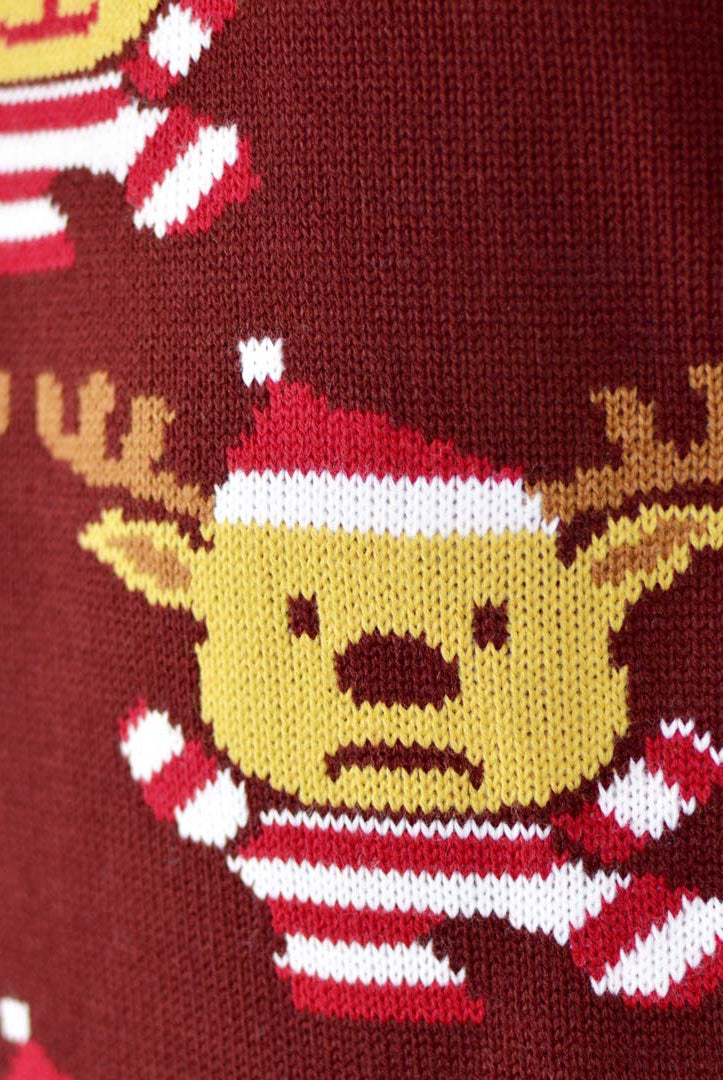 Camisola de Natal Granate com Rena, Árvore de Natal e Estrela Detalhe