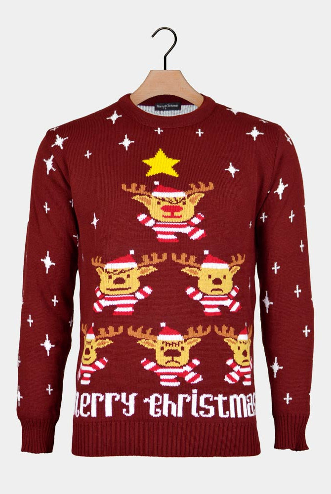 Camisola de Natal Granate com Rena, Árvore de Natal e Estrela