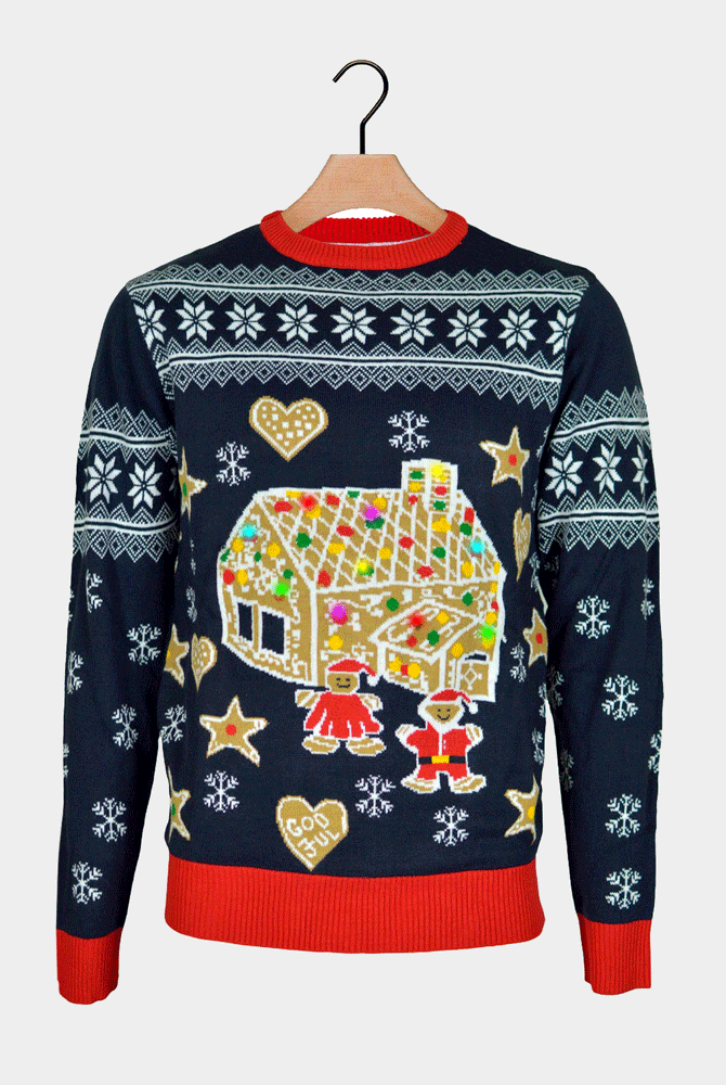 Camisola de Natal com Luzes LED Casa Gingerbread