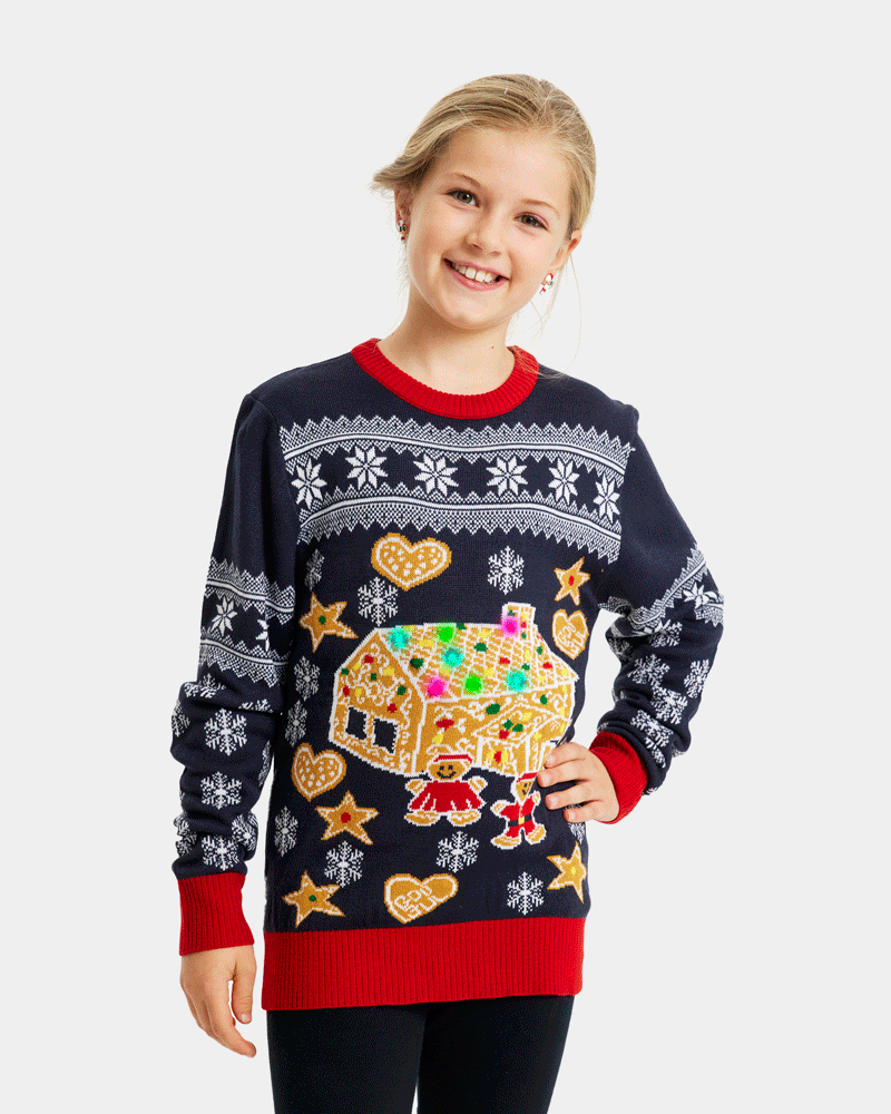 Camisola de Natal com Luzes LED para Menina Casa Gingerbread
