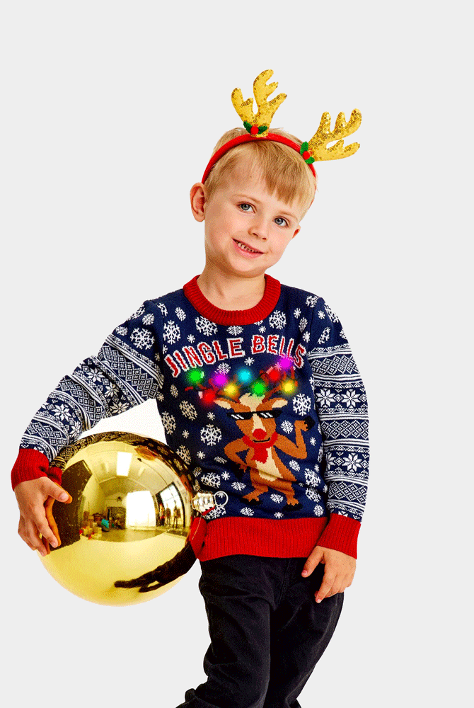 Camisola de Natal com Luzes LED para Família Jingle Bells crianças