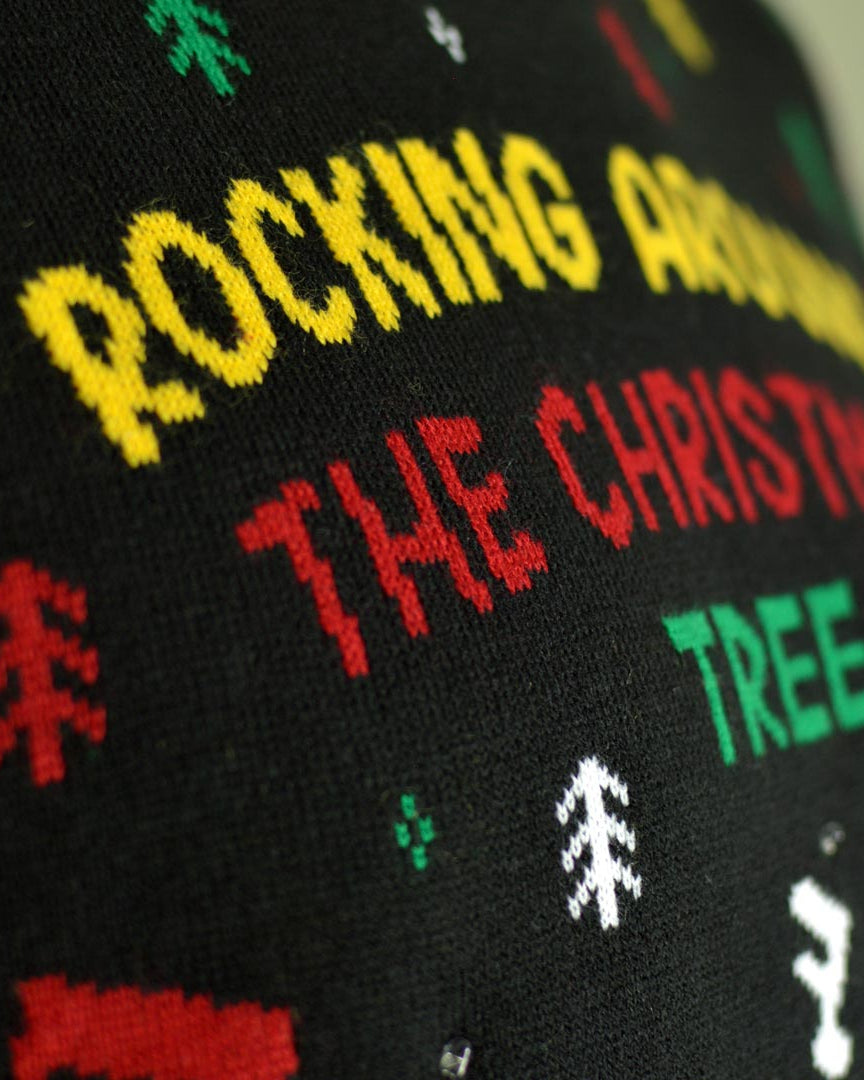Camisola de Natal com Luzes LED Pai Natal Rocker Detalhe Neve
