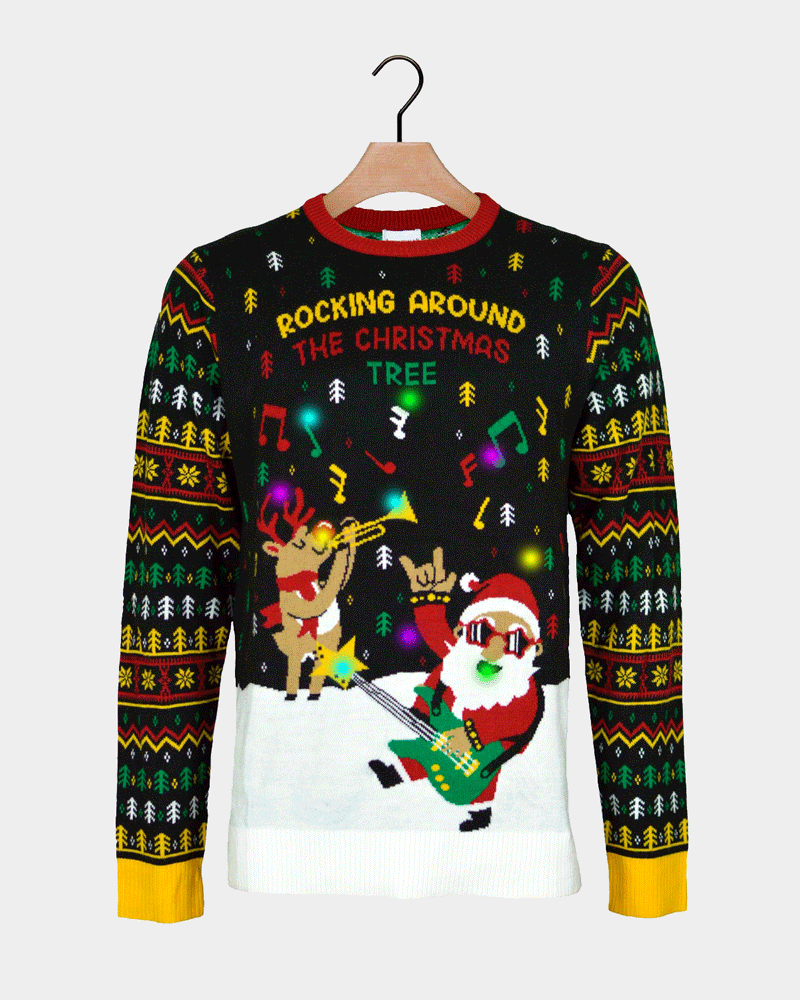 Camisola de Natal com Luzes LED Pai Natal Rocker