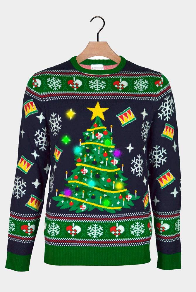 Camisola de Natal Azul com Luzes LED para Crianças Árvore de Natal