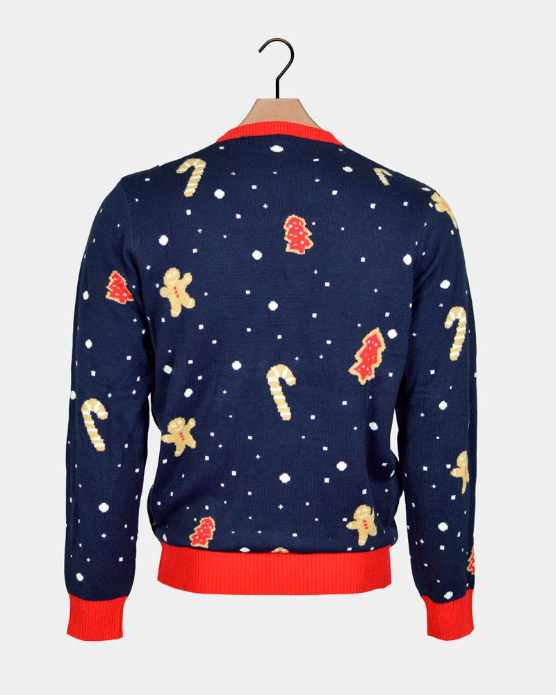 Camisola de Natal Azul com Luzes LED para Crianças Ginger Cookie Costas