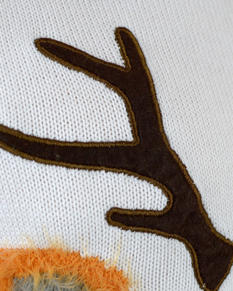 Detalhe Camisola de Natal Branca para Menina e Menino com Rena 3D Cabeludo