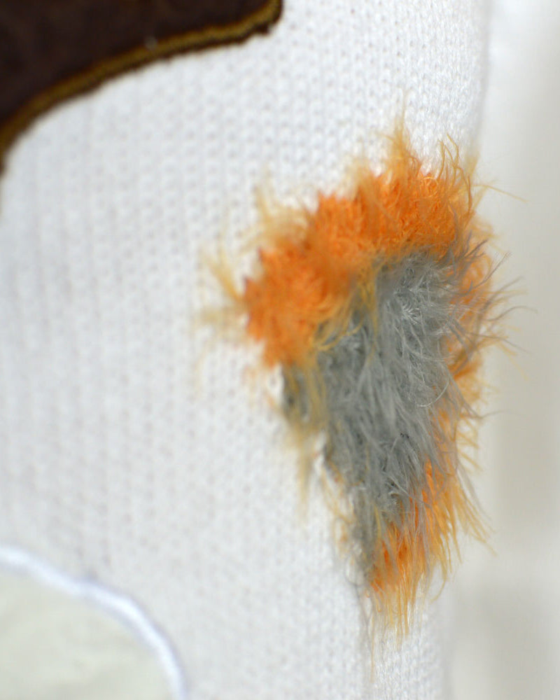 Camisola de Natal Branca para Menina e Menino com Rena 3D Cabeludo Detalhe