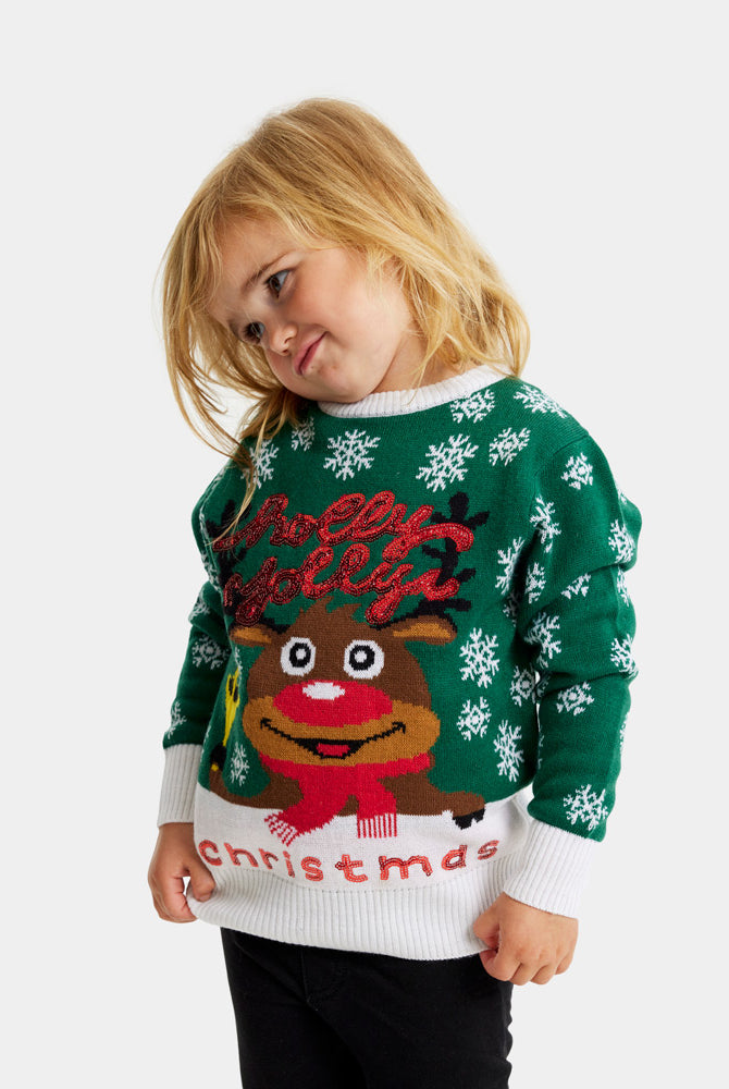 Camisola de Natal Verde para Menina Holly Jolly Lantejoulas