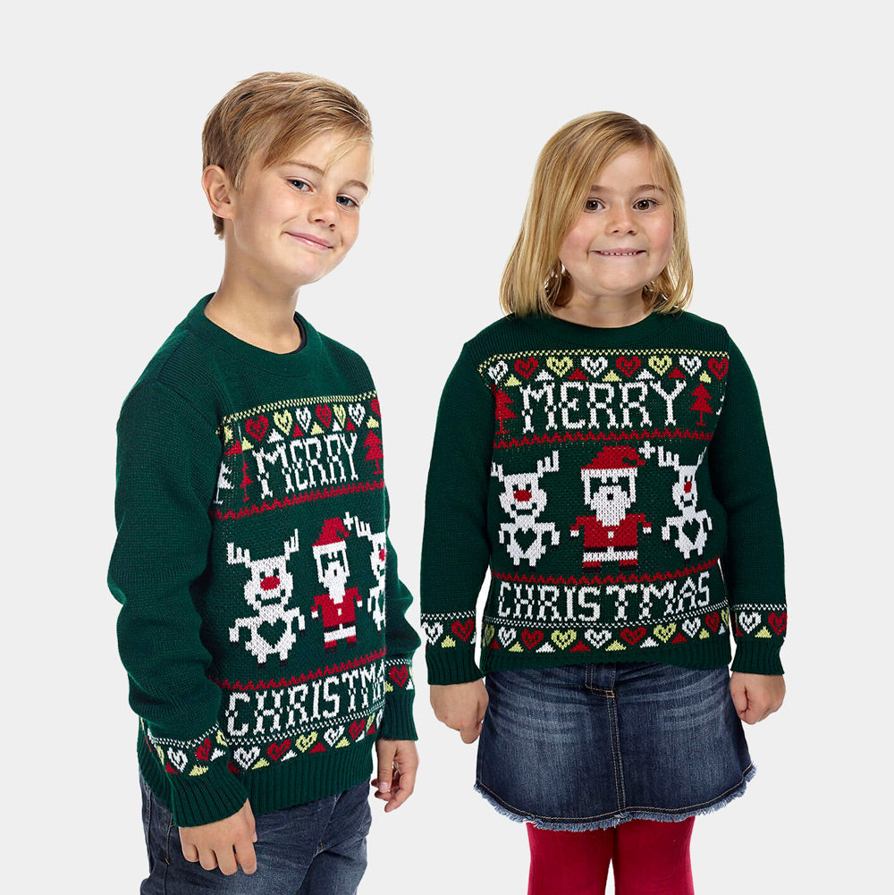 Camisola de Natal para Família Pai Natal e Renas Merry Christmas Menina e Menino