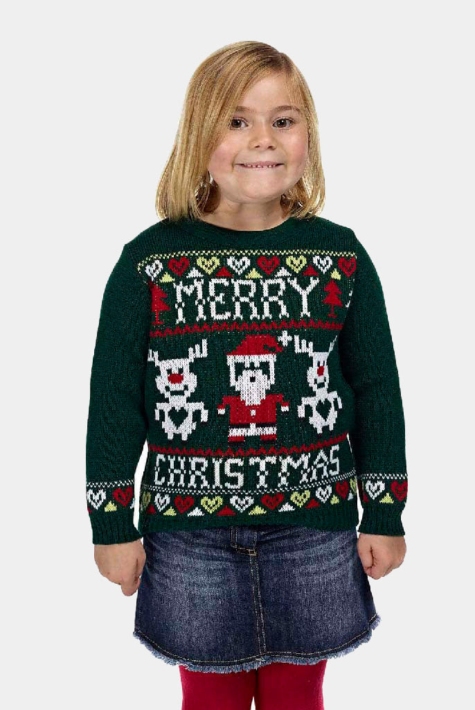 Camisola de Natal para Família Pai Natal e Renas Merry Christmas Menina