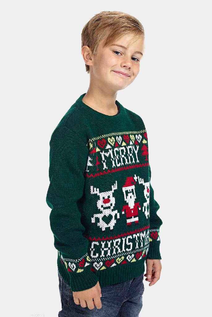 Camisola de Natal para Família Pai Natal e Renas Merry Christmas Menino