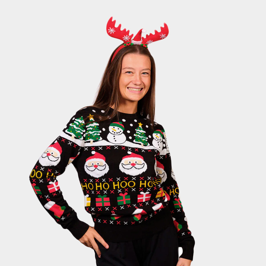 Camisola de Natal Pai Natal, Presentes e Bonecos Algodão Orgânico Mulher