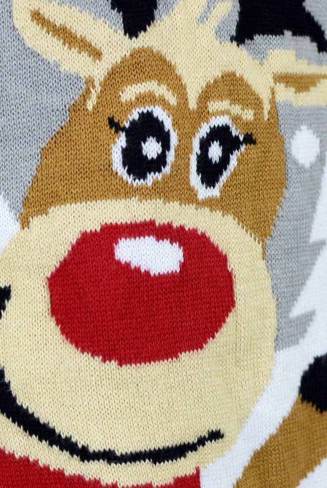 Camisola de Natal para Família Cinza com Renas Cute Detalhe
