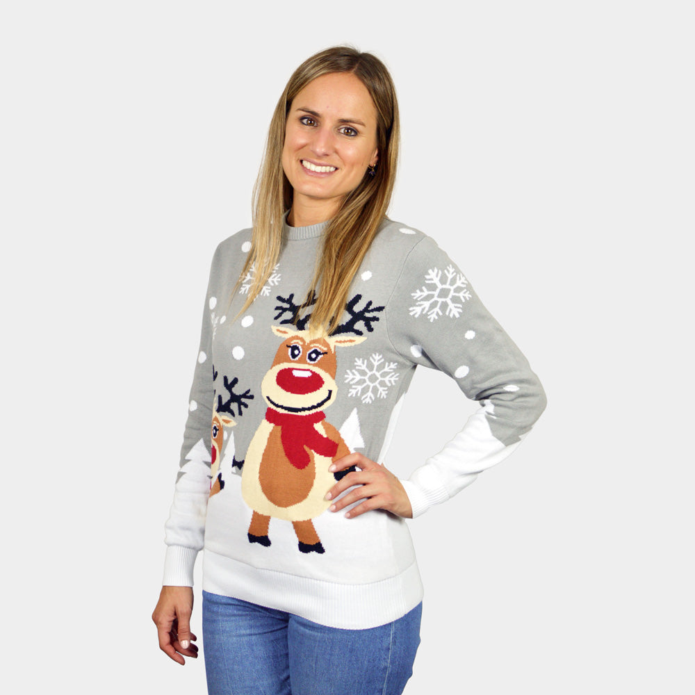 Camisola de Natal para Família Cinza com Renas Cute Mulher