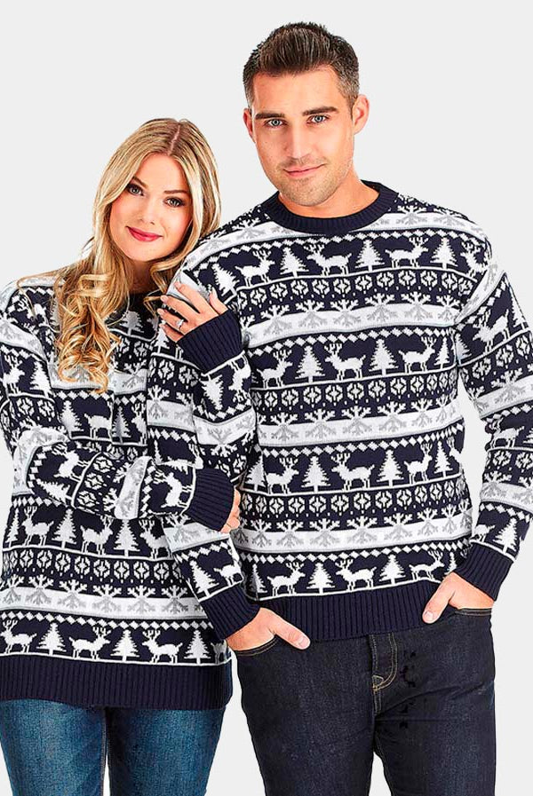 Camisola de Natal com Pinheiros, Renas e Neve 2021 Casal