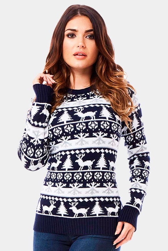 Camisola de Natal com Pinheiros, Renas e Neve 2021 Mulher