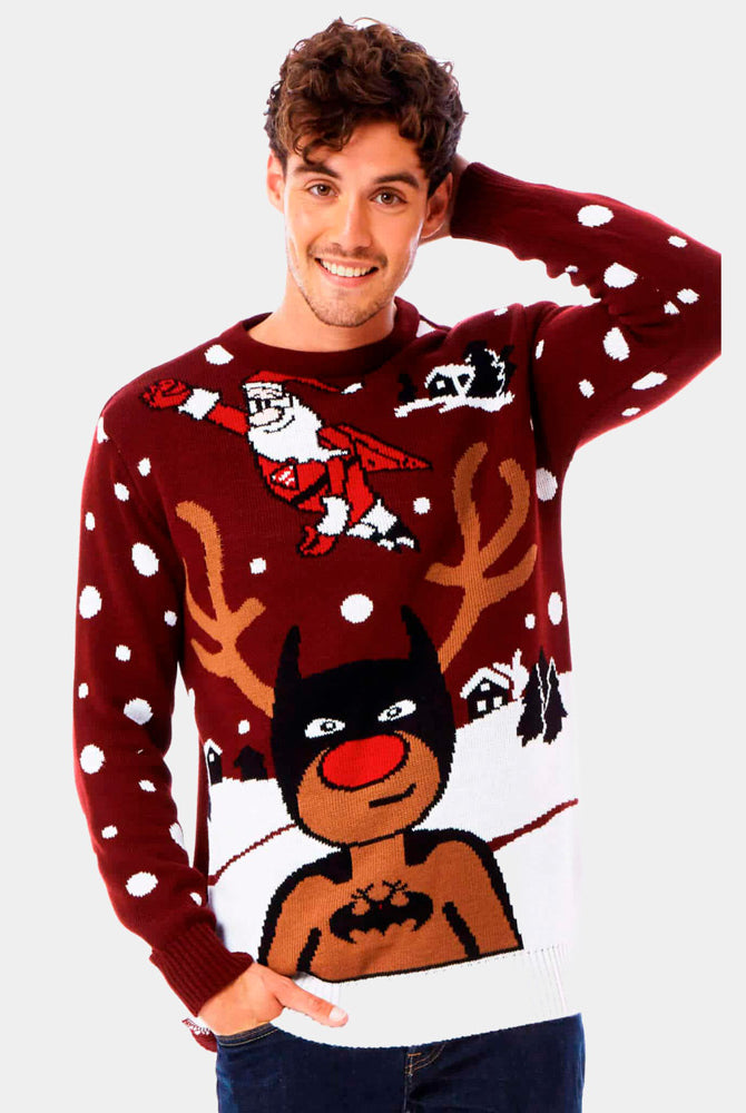 Camisola de Natal Rena Batman Pai Natal Superman Homem
