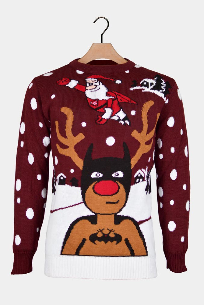 Camisola de Natal Rena Batman Pai Natal Superman