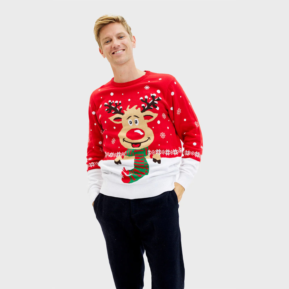 Camisola de Natal Rena com Cachecol Algodão Orgânico Homem
