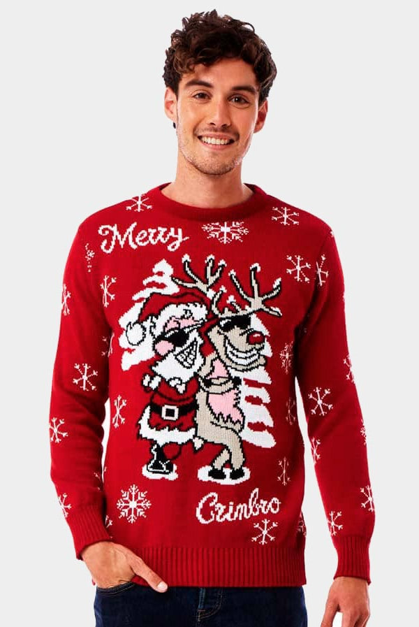 Camisola de Natal Rena e Pai Natal com Óculos de Sol Homem