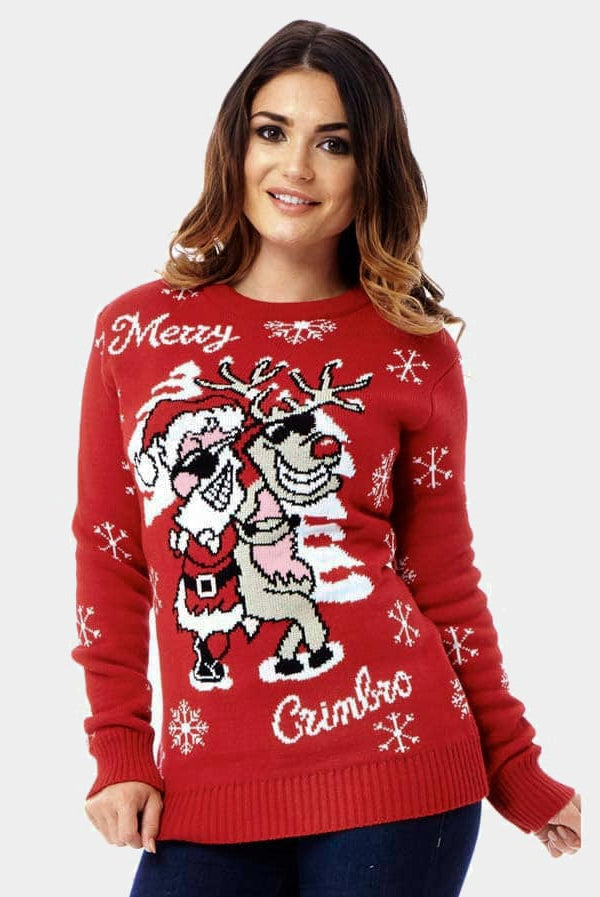 Camisola de Natal Rena e Pai Natal com Óculos de Sol Mulher