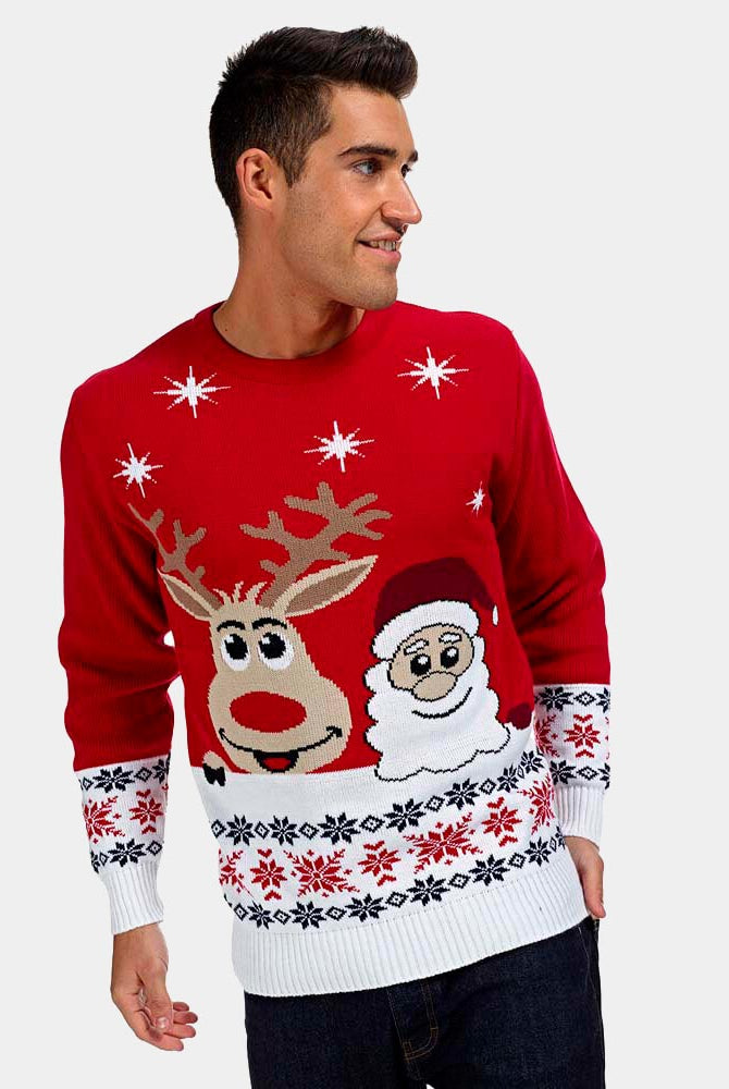 Camisola de Natal com Rena e Pai Natal Sorridentes 2021 Homem