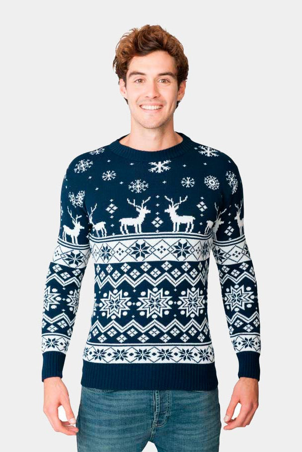 Camisola de Natal com Renas e Estrelas Azul Nordic 2021 Homem