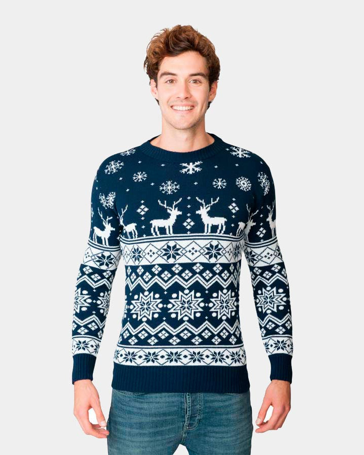 Camisola de Natal com Renas e Estrelas Azul Nordic 2021 Homem
