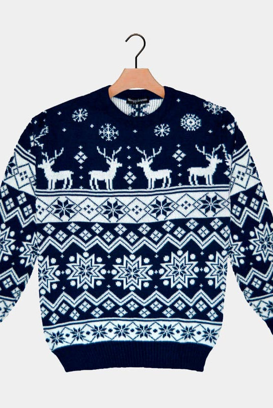 Camisola de Natal com Renas e Estrelas Azul Nordic 2021
