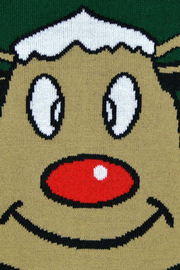 Camisola de Natal Verde para Família com Rena Sorridente Detalhe