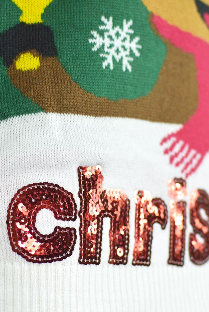 Camisola de Natal Verde Holly Jolly Lantejoulas Detalhe