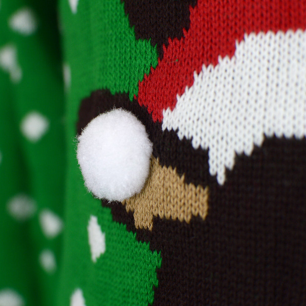 Camisola de Natal Verde Rena com Gorro 3D Detalhe
