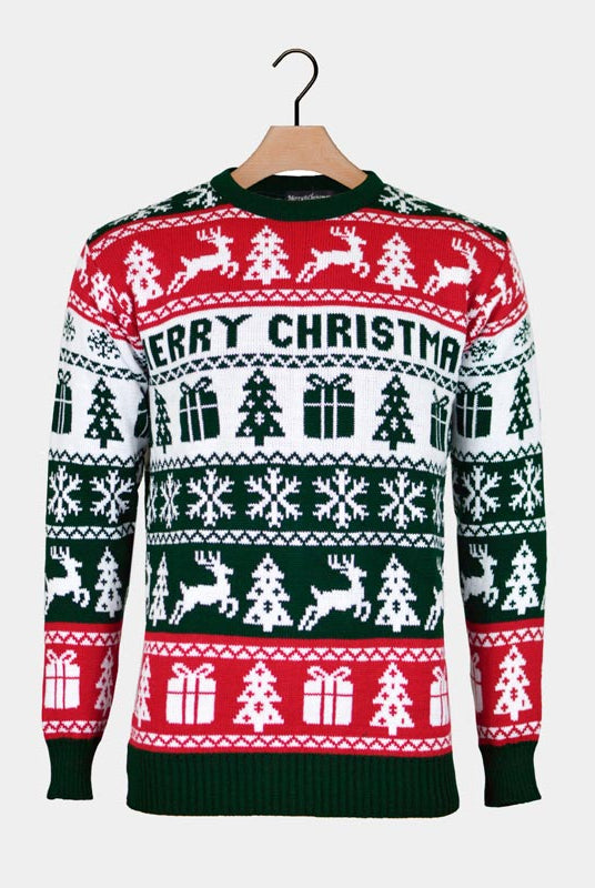 Camisola de Natal Verde, Vermelha e Branca Merry Christmas