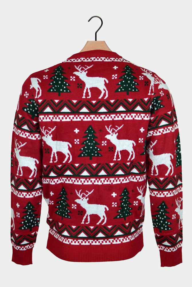 Camisola de Natal Família Vermelha Árvores de Natal e Renas