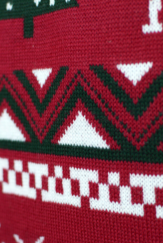 Camisola de Natal para Família Vermelha com Árvores de Natal e Renas Detalhe
