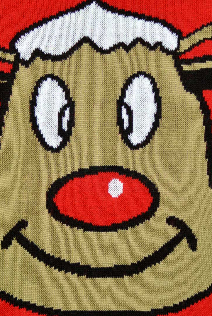 Camisola de Natal Vermelha para Família com Rena Sorridente Detalhe