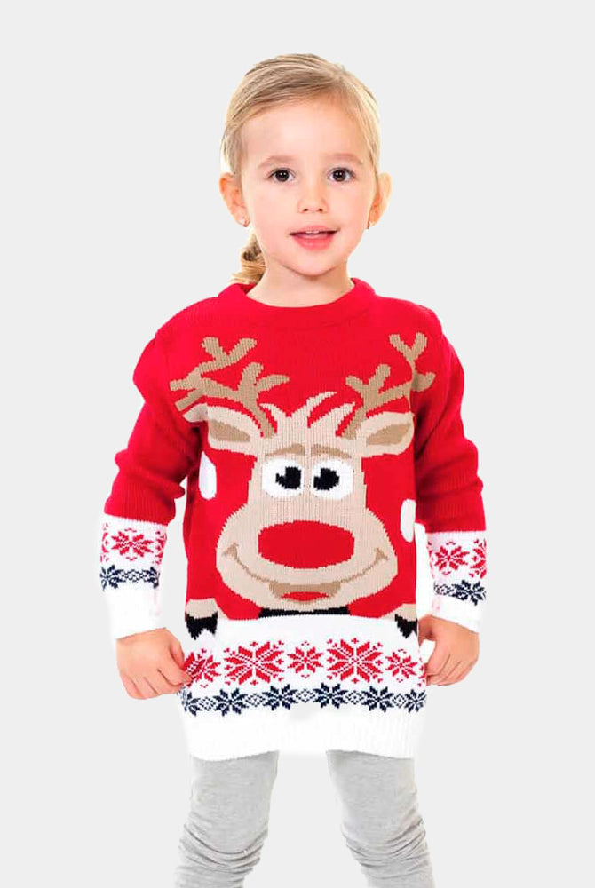 Camisola de Natal Vermelha para Menina com Rena