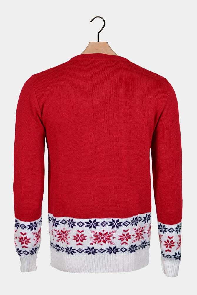 Camisola de Natal Vermelha para Família com Rena e Neve Costas